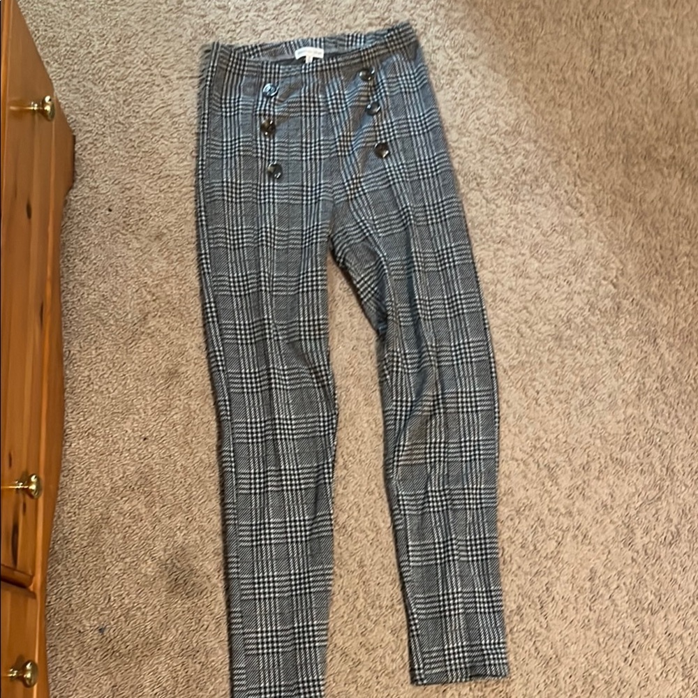 Plaid Button-Detail Pants